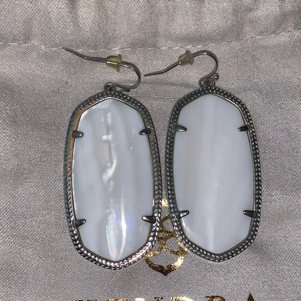Kendra Scott Danielle Earrings with Silver Tone Frames and White Stones EUC